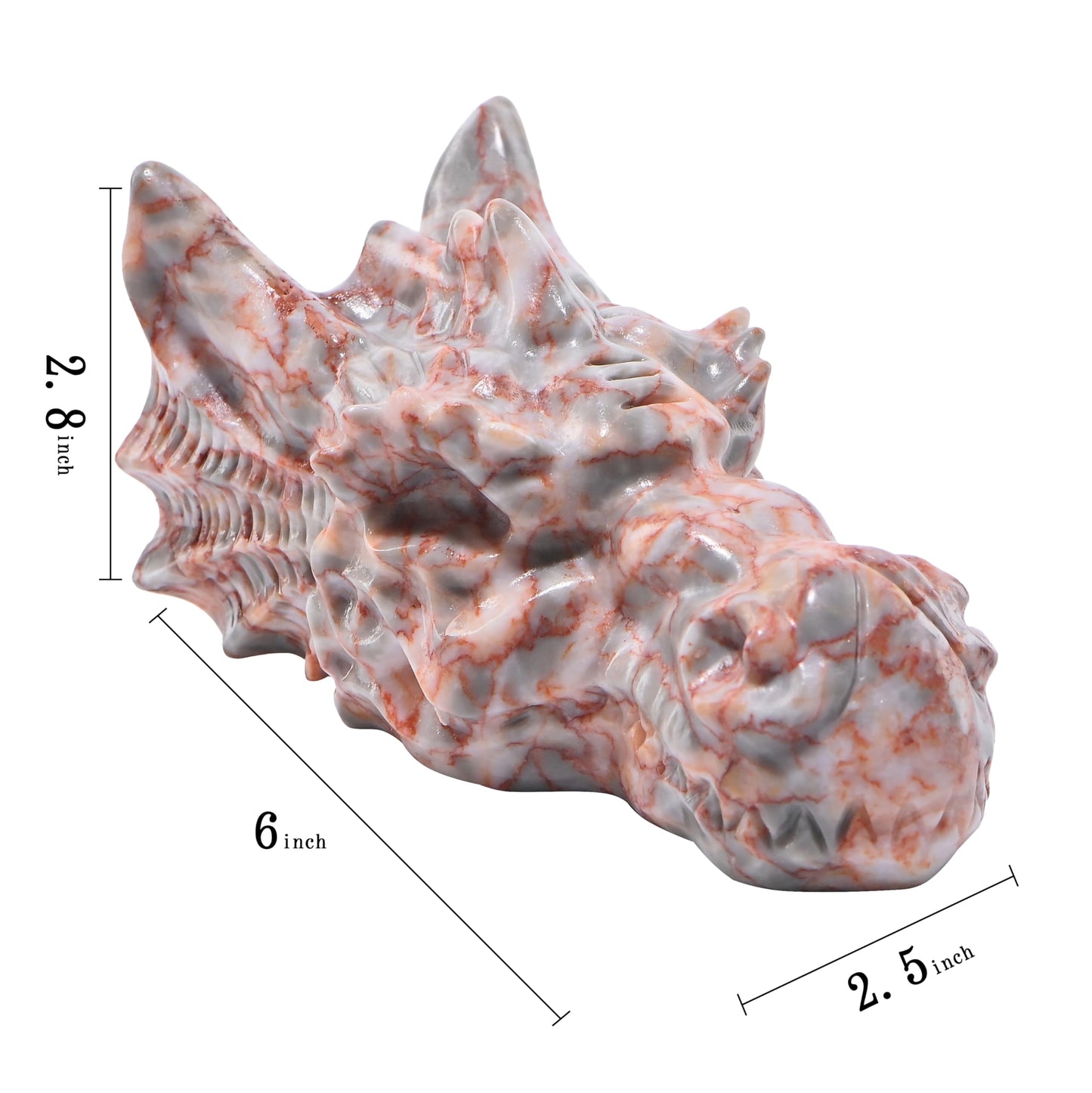 Bmuafry 6''Natural Dragon Head Crystal Skull Head Hand Carved Reiki Healing Stone Statue Healing Home Office Art Room Decoration (Red Grid, 6inch)