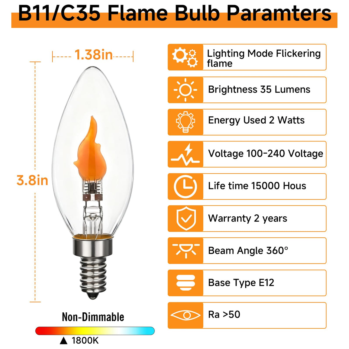XIAOKALAMI C35/B11 LED Flame Effect Light Bulb E12 Flickering Candle Light Bulbs for Holiday Gifts Home Hotel Bar Party Decoration Non-Dimmable 6pack