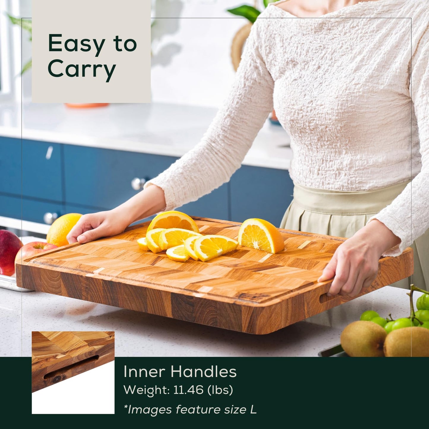 EZ FURNITURE Set of 3 Acacia Edge Grain Cutting & Charcuterie Boards with Extra Stand, Reversible Knife-Friendly Wooden Design with Juice Groove & Handles, Non-Toxic, Gift Box Included