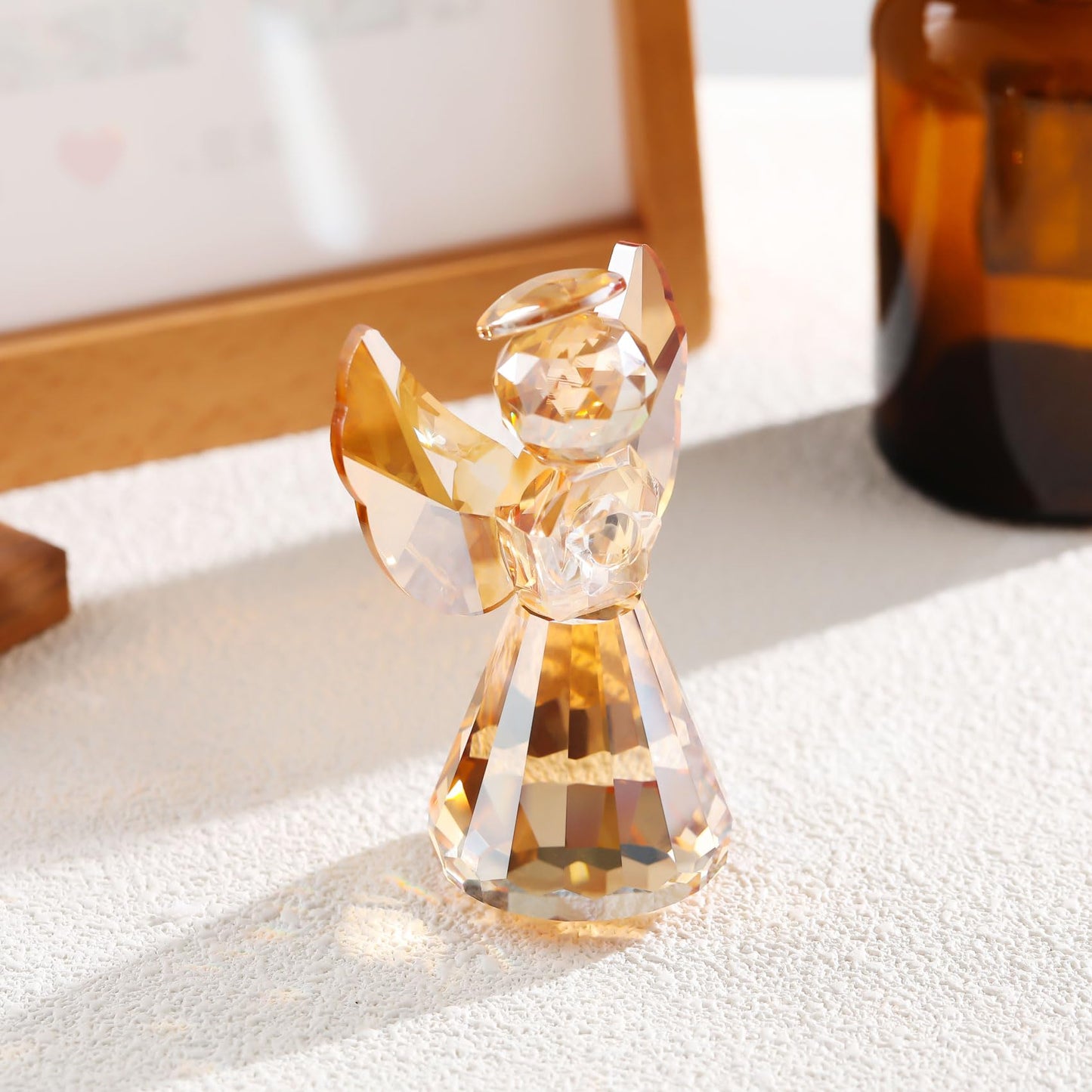 YWHL Champagne Crystal Glass Guardian Angel Figurine, Handmade Angel Statue Gifts for Women, Art Collectible Figurines Decor