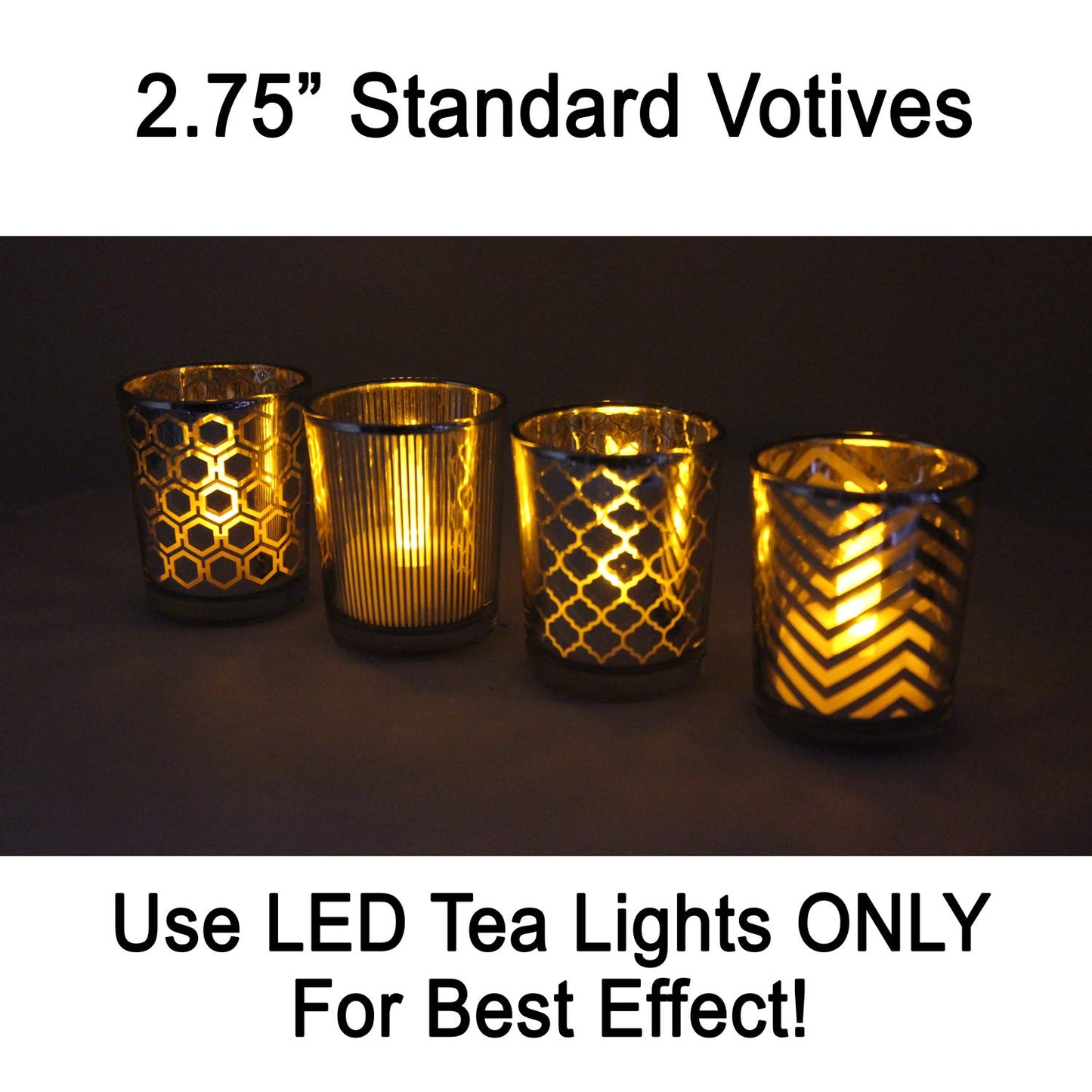 Seraphic Glass Votive Tealight Candle Holders in Bulk for Table Centerpiece Wedding Decor, Silver, 2.75" Tall, Set of 12