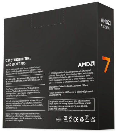 AMD Ryzensets 7 9700X Processor (8 Cores/16 Threads) 65W DTP, AM5 socket, 40MB Cache, Up to 5.5 GHz max boost frequency, no cooler