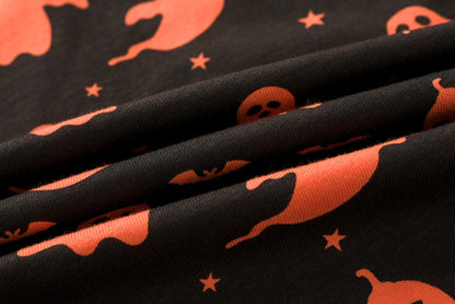 UNICABBIT21 Pajamas for Girls Cute Orange and Black Ghosts Halloween Pants and Short Sleeve Tee Big Kids Sleepwear Set Size 12