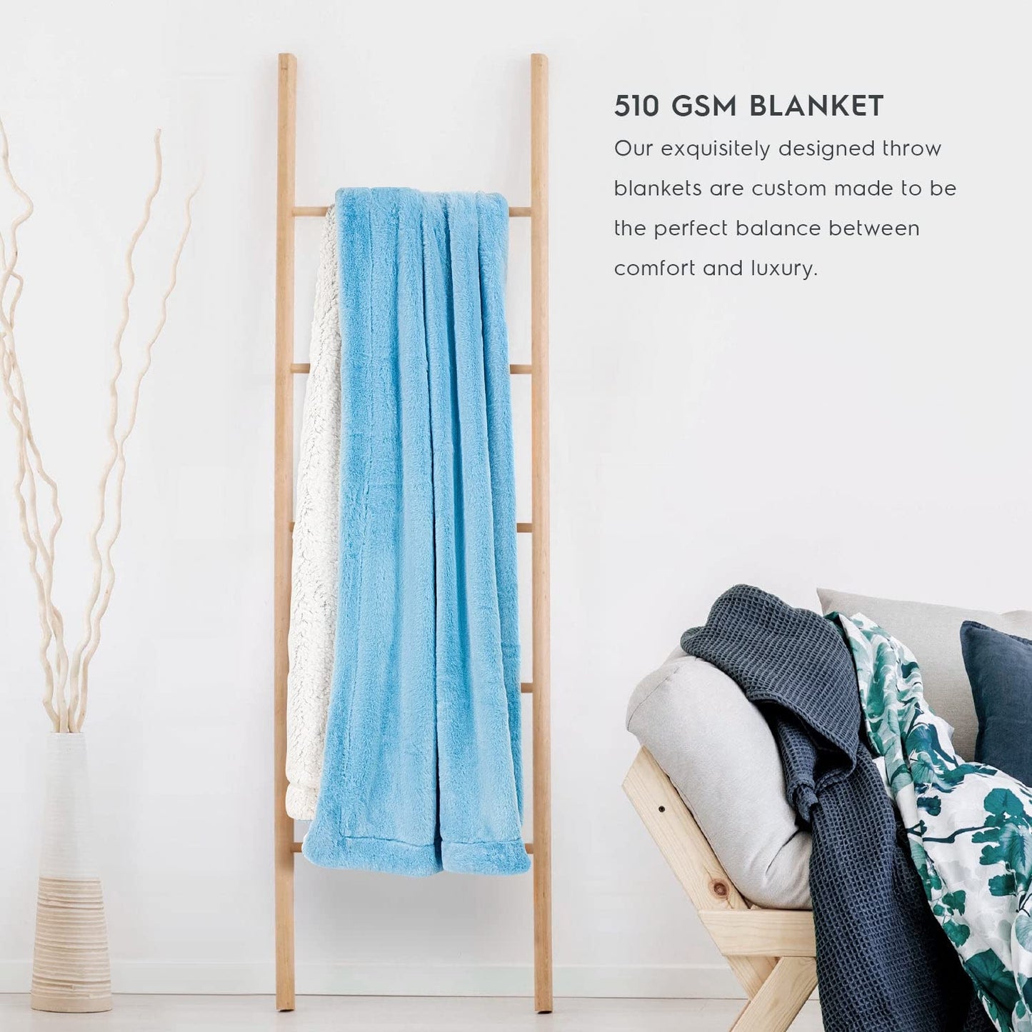 Tafts Throw Blankets - Faux Fur Blanket/Sherpa Blanket - Soft, Comfy and Fuzzy - Fluffy Fleece Blankets and Throws for Couch, Bed & Living Room - All Season - Blankets Throw Size - Sky Blue