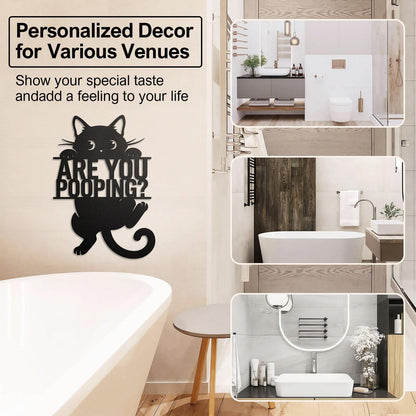 FANTAART Black Cat “Are You Pooping” Bathroom Signs Wall Art,15x11 Inch Funny Metal Cat Restroom Sign Animal Bathroom Wall Art for Toilet, Cat Lover Gifts for Women Home Decor