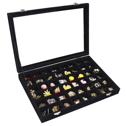 Vicoter Velvet Jewelry Tray 48 Compartments Jewelry Display Organizer with Transparent Cover Rings, Earrings, Necklaces, Pendants Storage Box for Girls, Wives, Mothers, Women