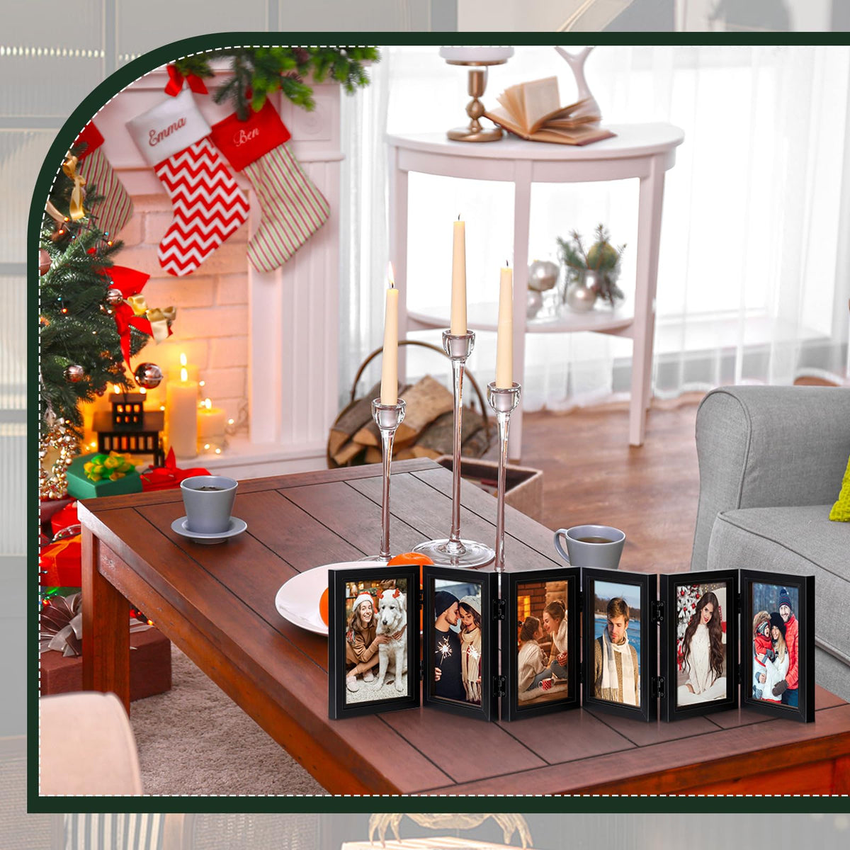 Sintuff 2 Pack 6 Folding Hinged Picture Frame Graduation Photo Frame High Definition Natural Wood Picture Collage for Desktop Display Family Graduation Birthday Mother's Day Gift(Black,4x6 in)