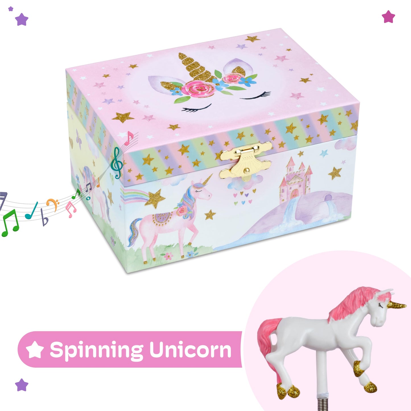 Jewelkeeper Girls Jewellery Box - Unicorn Music Box for Kids with Pullout Drawer, Pink Jewellery Organizer for Girls with Rainbow Design, Plays The Beautiful Dreamer Tune - 15x10.8x8.6 cm
