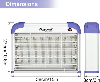 ASPECTEK 20W Indoor Bug Zapper, Powerful UV Bugs Lamp Attract Insects and 2800V Grid Kills Flying Insects, Includes 2 Replacement Insect Killer Lights