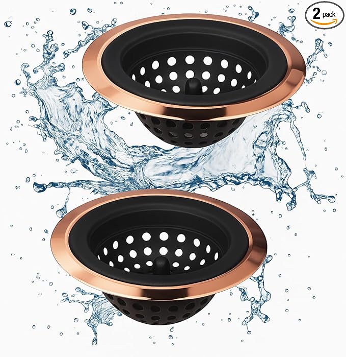 Mi hogar Silicone Sink Drain Strainer 2 Pack, 4.5” Wide Rim Stainless Steel