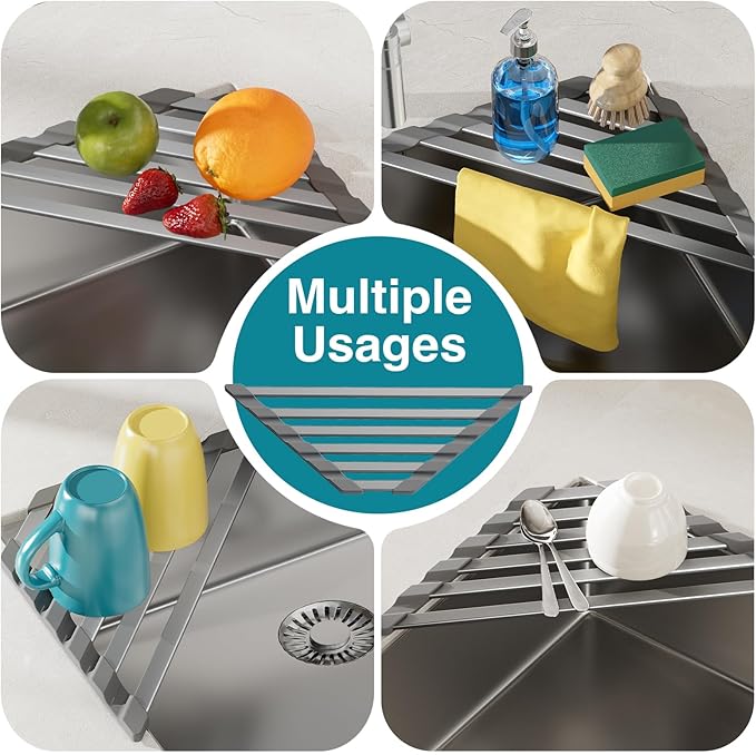 Corner Sink Drying Rack, Heat Resistant Roll Up Mat