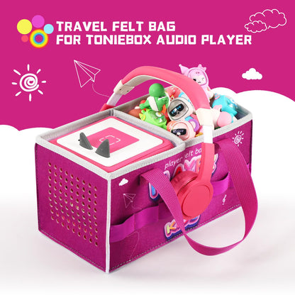 Carrying Case for Tonies Starter Set & Storage Bag for Tonies Figurine, Outdoor Hand Bag for Tonies Audio Player and Dolls Musical Toy Folding Bag for Kids Toniebox 2 Accessories (Purple Pattern)