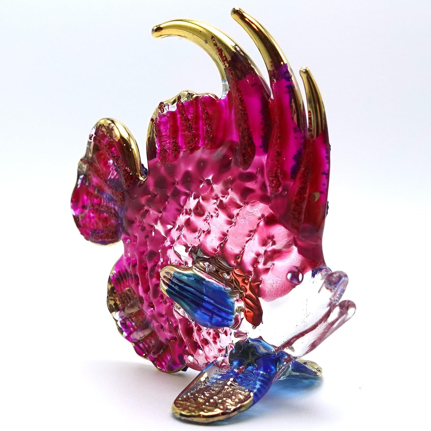 Sansukjai Fish Miniature Hand Blown Glass Art Figurines Animals Collectible Gift Home Décor, Blue Red