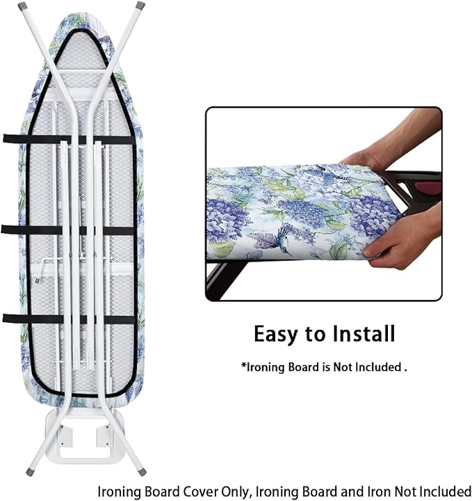 Hummingbird Hydrangea Ironing Board Cover Large Floral Extra Wide Table Top