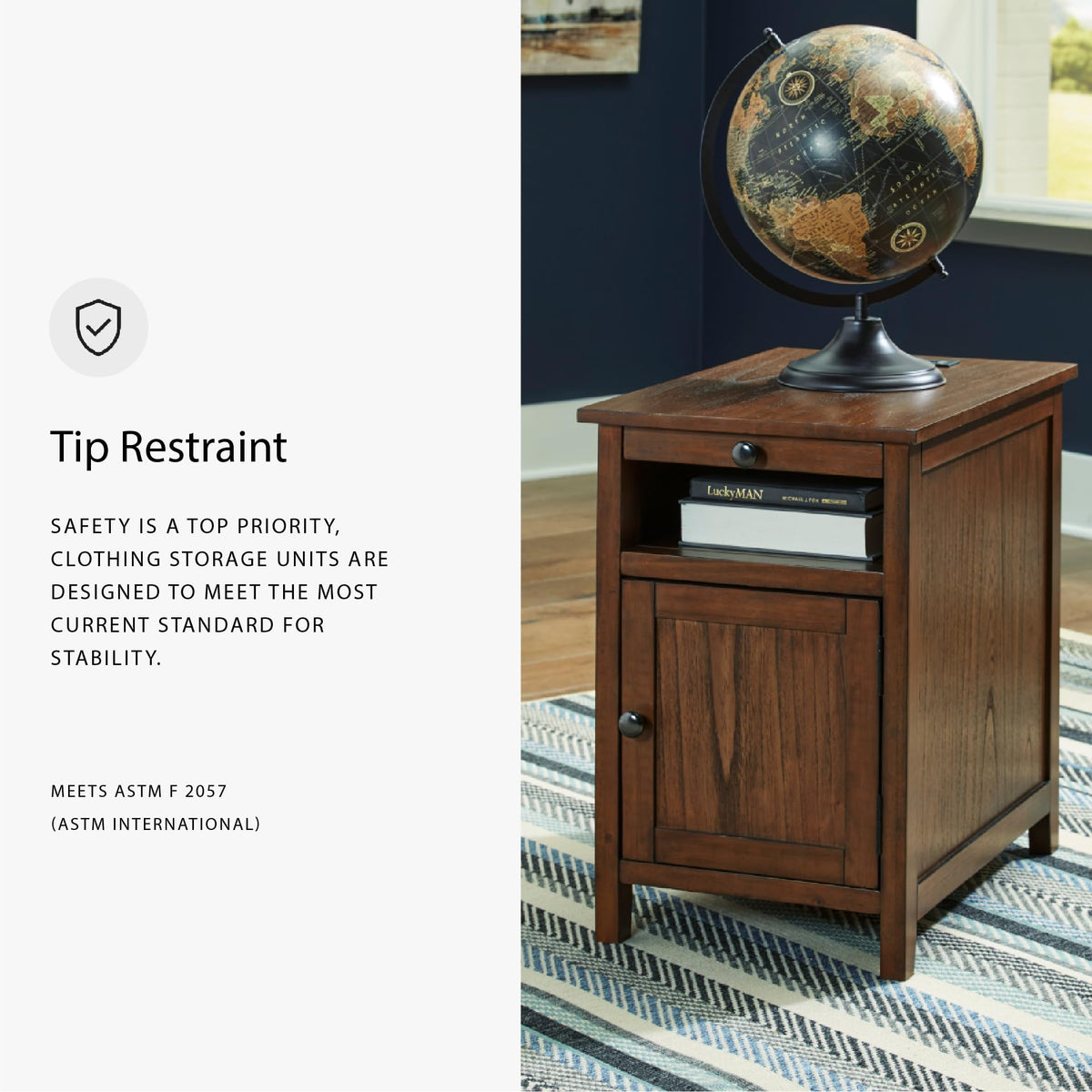 Signature Design by Ashley Treytown Chairside End Table, Built-in Charging Station, Narrow Side Table for Small Spaces, Brown