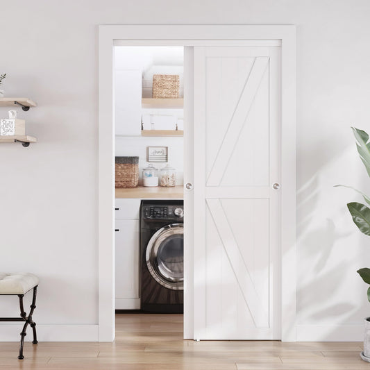 SMARTSTANDARD Closet Sliding Door, 48"×80"(Double Barn Doors 25"), Double K Shape Sliding Door with Hardware Kit, Pre-Drilled Door Panel, Need to Assemble, MDF with PVC Surface, White