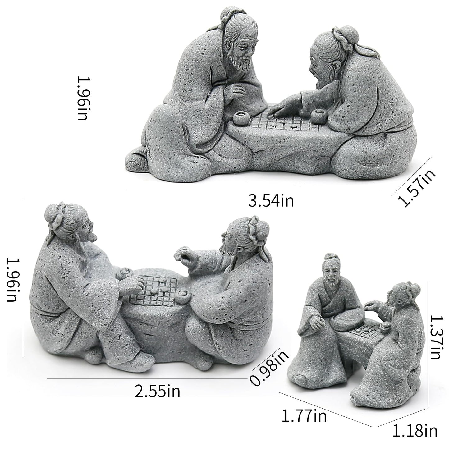 Hoypeyfiy 3Pcs Playing Chess Old Man Statue,Garden Figurines Set,Zen Garden Accessories,Outdoor Decor Sandstone for Bonsai,Micro Landscape Decoration,Garden,Patio,Yard,Lawn,Backyard