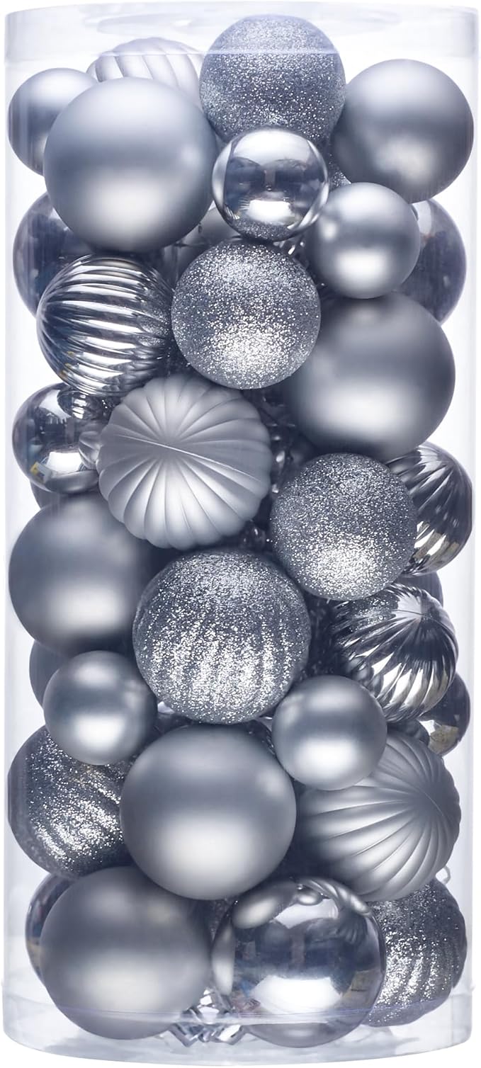 50ct Christmas Balls Ornaments for Xmas Tree, Silver Shatterproof Christmas Tree Decorations Hanging Ball for Holiday Party Decor(1.57"-2.36")