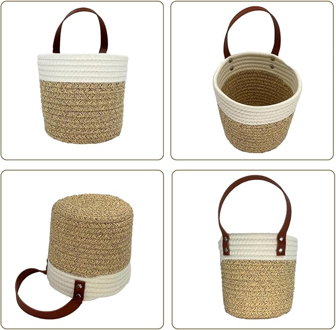 Cotton Rope Hanging Baskets for Organizing 2 Pcs Round Small Wall Basket
