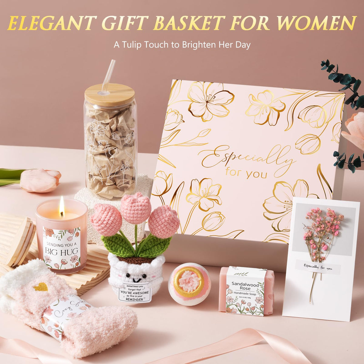 Mothers Day Birthday Gifts for Women Self Care Package Get Well Soon Gift Baskets, Thinking of You Inspirational Sympathy Spa Gift Basket for Women, Unique Gifts Set for Mom Her Wife Friend Sister