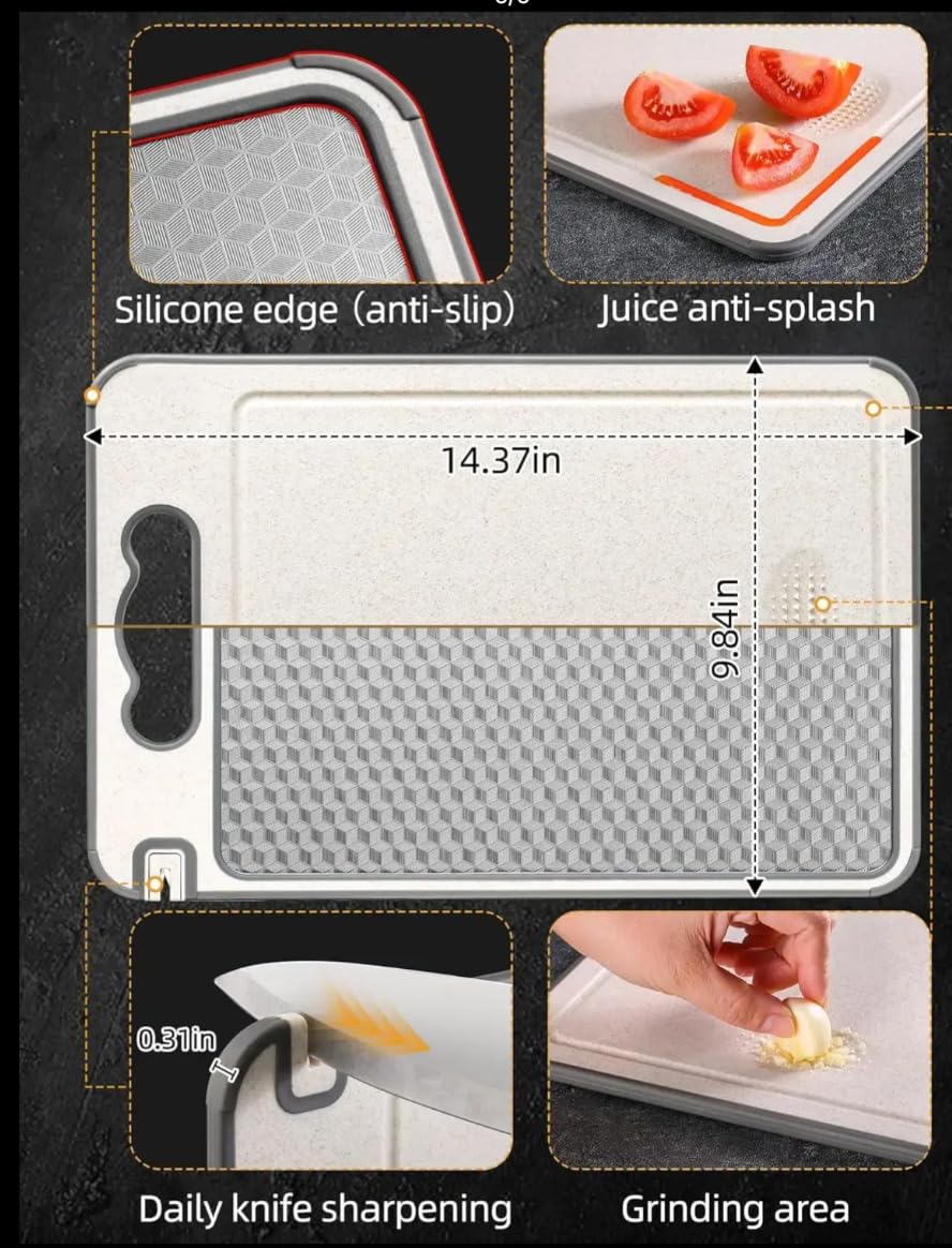 SEQ Premium 4-in-1 Stainless Steel Cutting Board with Knife Sharpener, Garlic Grater and Thawing Plate Double-Sided Metal Chopping Board for Meat, Vegetables, Fruits Durable Easy to Clean Kitchen Tool