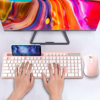 Wireless Keyboard and Mouse Combo, MARVO 2.4G Ergonomic Wireless Computer Keyboard with Phone Tablet Holder, Silent Mouse with 6 Button, Compatible with MacBook, Windows (Black)