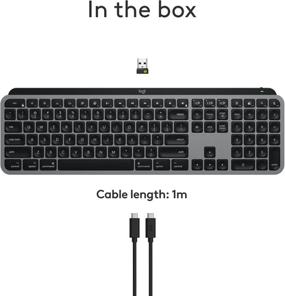 Logitech MX Keys S for Mac, Wireless Keyboard, Fluid, Precise Laptop-Like Typing, Programmable Keys, Backlit, Bluetooth USB C Rechargeable for MacBook Pro, MacBook Air, iMac, iPad - Space Grey
