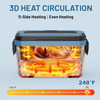 Cordless Electric Lunch Box for Adults, APP Control Heated Lunch Box for Men Food Warmer Rechargeable Lunch Box 248℉ Timer Self Heating Lunch Box, 5-sided Heated lunchbox Gifts for Women Work/Outdoor