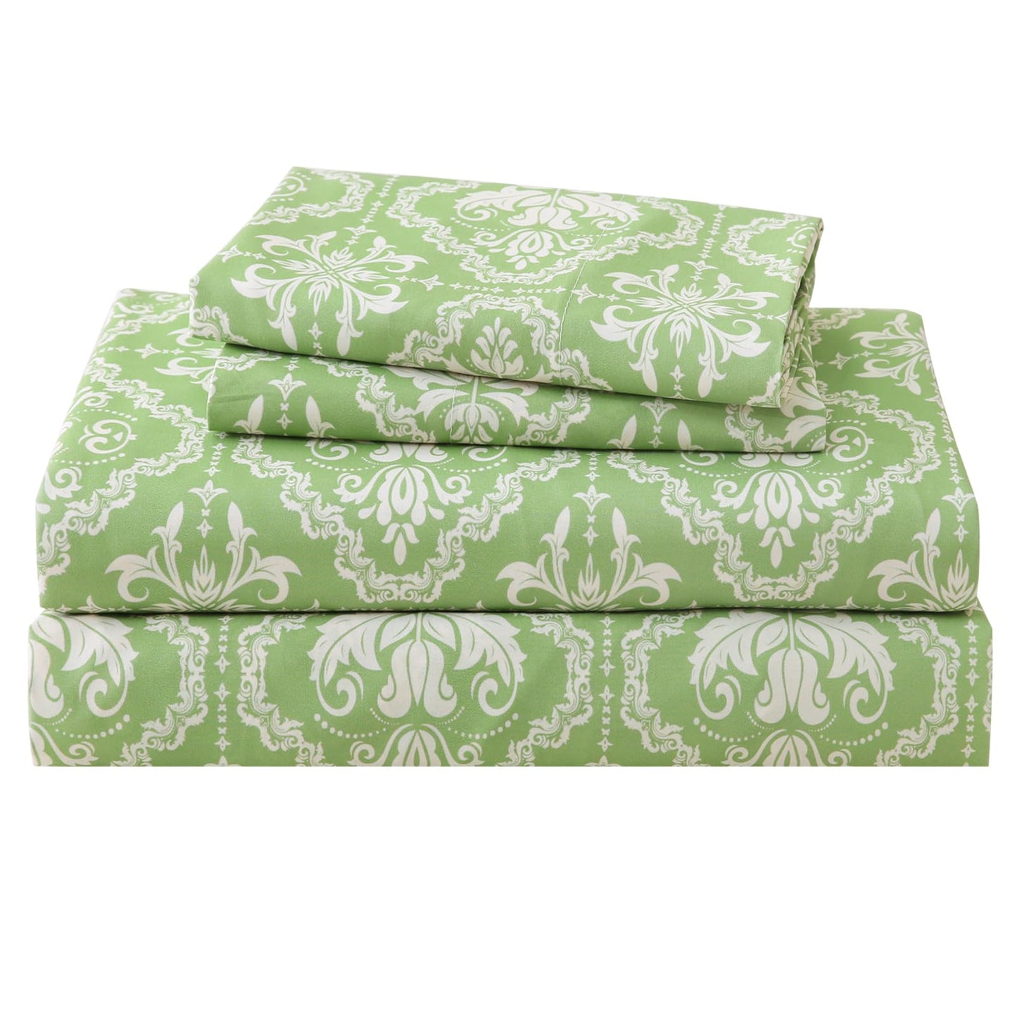 ChicView King Size Geometric Printed Sheet Set,4 Pieces Boho Style Breathable Soft Microfiber Bedsheets, Anti Pilling Deep Pockets Easy Care Bed Sheets, Sage Green