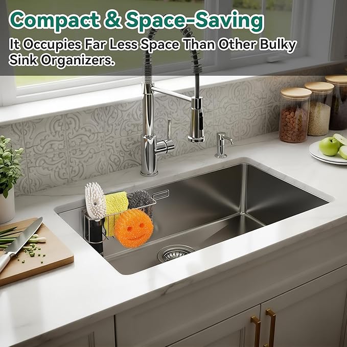 3-IN-1 Multiuse Sponge Holder for Kitchen Sink, Sponge Caddy for Scrub