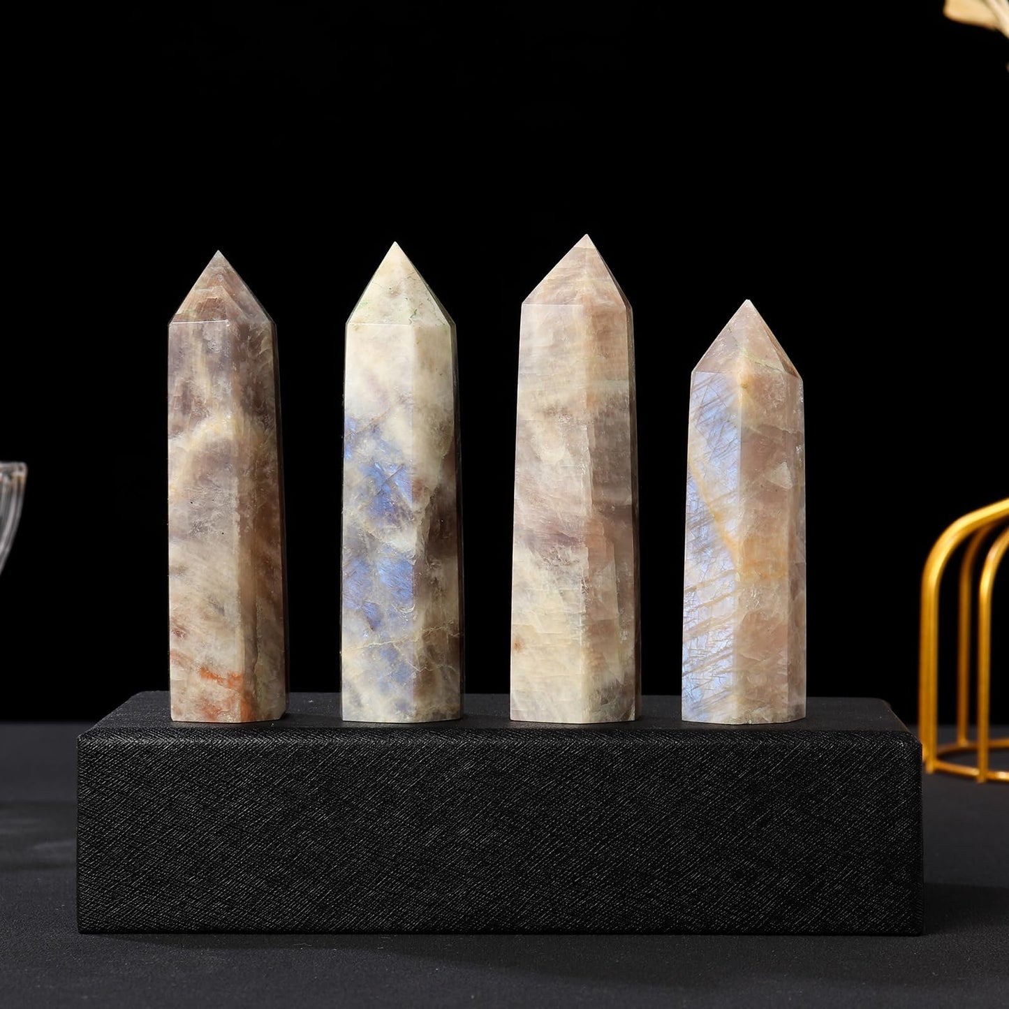 Runyangshi 1PCS Natural Crystal Moonstone Tower 2.75"-3.14" (7-8 cm) 6 Faceted Single Point Prism Healing Crystal Wand for Meditation Reiki Chakra Therapy