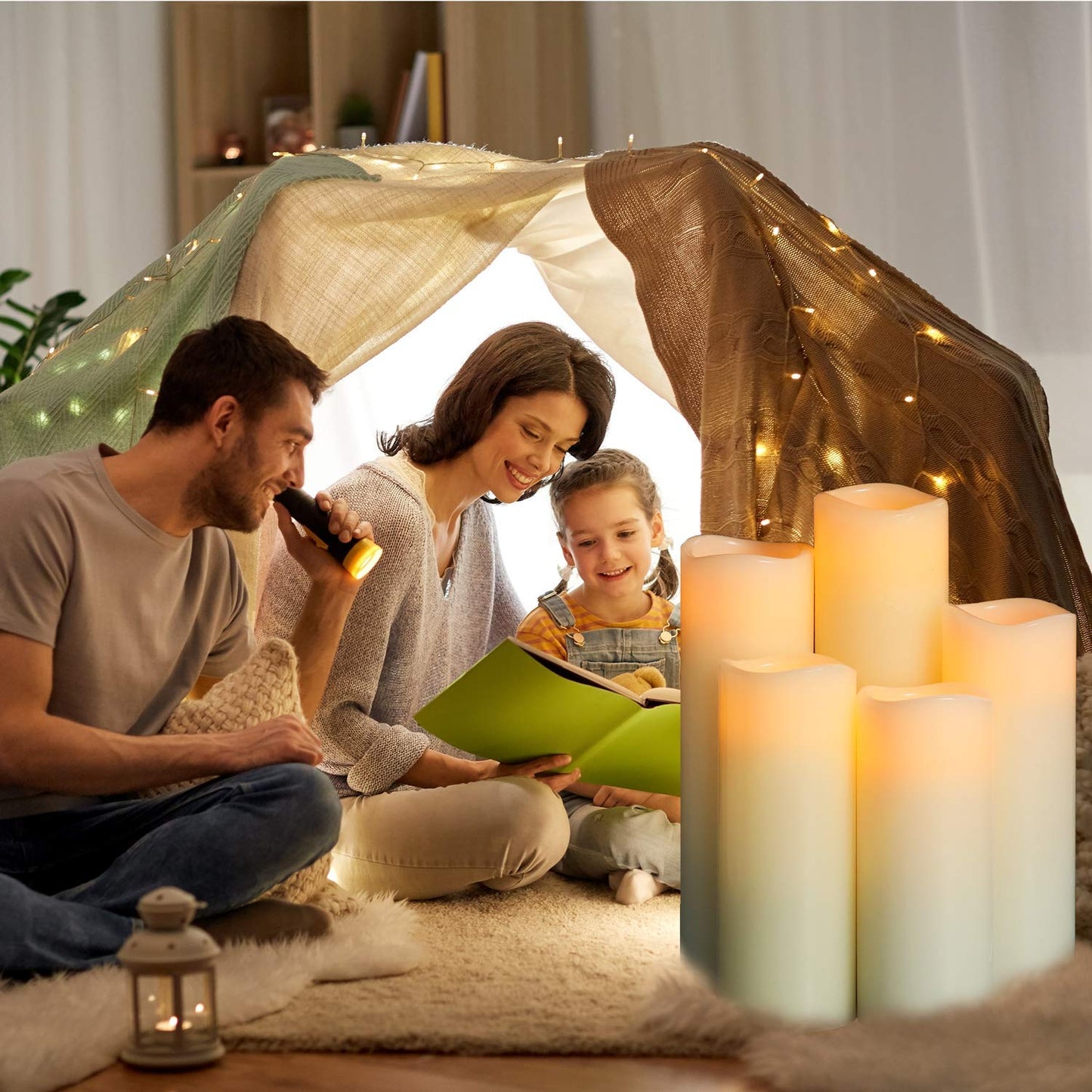 Flameless Candles LED Candles Battery Candle Set of 9(1 - H 22cm, 1 - H20cm, 1 - H18cm, 2-H16cm, 2-H14cm, 2-H13cm) Ivory True Wax Candle with Remote Timer