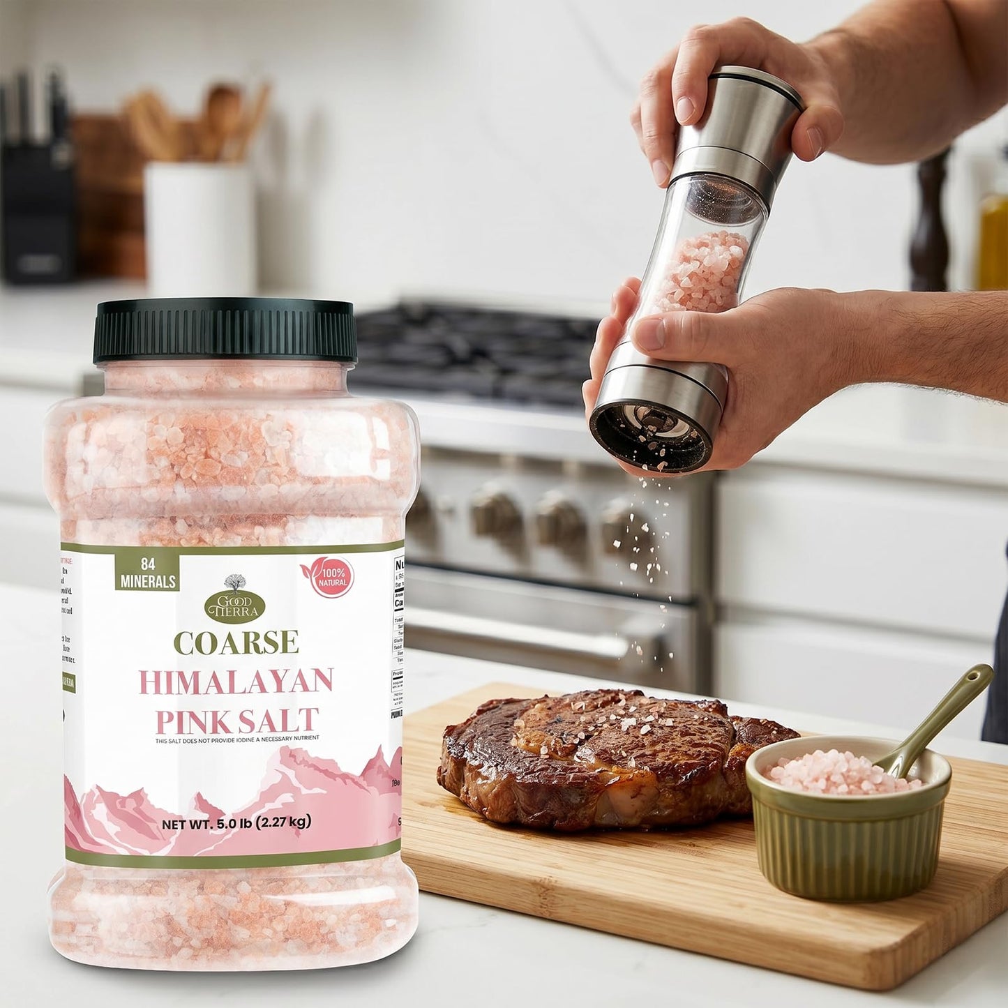 Good Tierra Himalayan Pink Salt in Jar - Coarse, 5 lb - Ideal for Bath Salt, Table Salt Grinders, and Spice Jars
