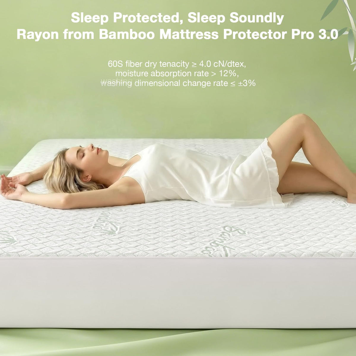 King Waterproof Mattress Protector Washable Mattress Padded Cover Rayon Bamboo Fitted King Size Bed Protection Noiseless Plastic Bed Pad Deep Pocket Up 18“ Soft&Breathable