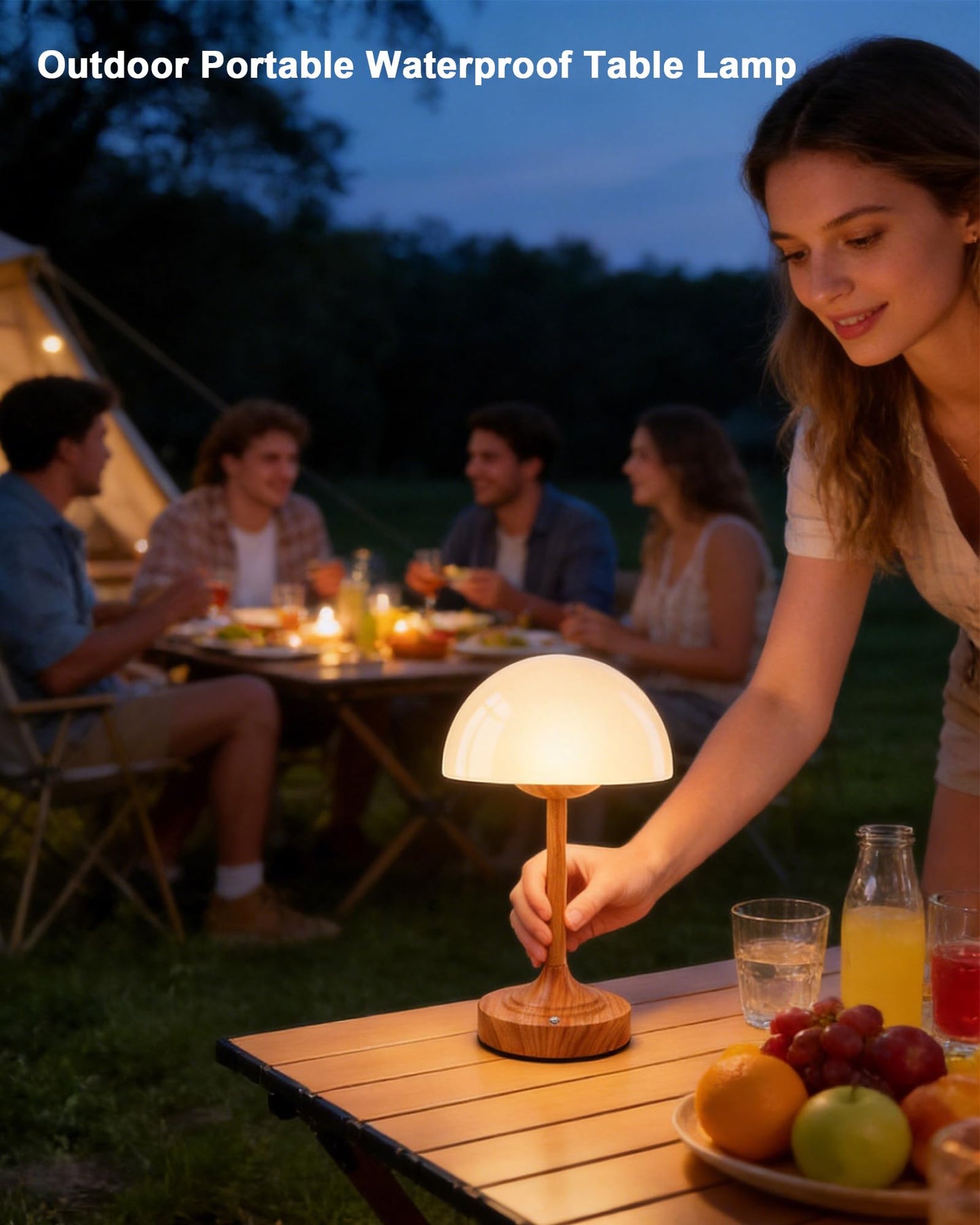 UMEXUS Cordless Mushroom Rechargeable Lamp with Waterproof for Shower, 11.8" H Small Portable Battery Operated Glass Table Lamp, Dimmable Touch Light for Bathroom Bedside Dining Table Kitchen Patio