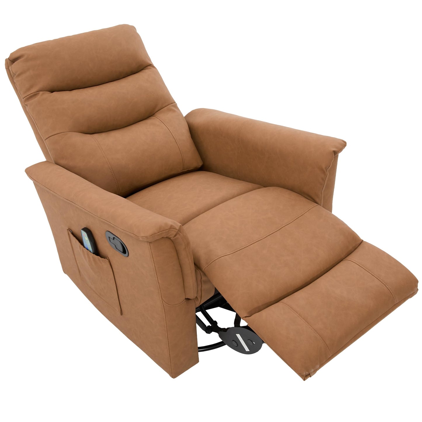 Christopher Knight Home Helen Massage Recliner Chair with 8 Points Function, PU Leather Upholstered Recliner Sofa with Two Adjustable Positions, Swivel Massage Chair with a Side Storage Pocket, Brown