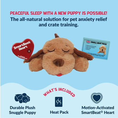 Snuggle Puppy Junior, Heartbeat Puppy Toy for Small Breeds, Smaller Plush Dog Toy with Real-Feel Pulse, Designed for Crate Use and Early Routines - Biscuit