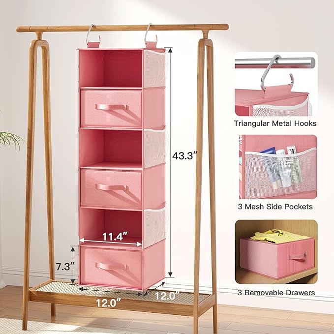 Pipishell Hanging Closet Organizer 6-Shelf, Hanging Shelves