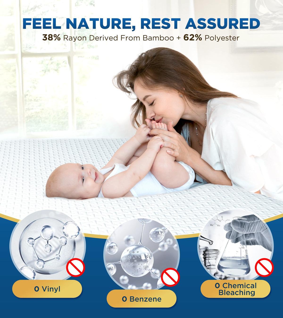 Premium 100% Waterproof King Mattress Protector Breathable Cooling 3D Air Fabric Cover Smooth Soft Hypoallergenic Noiseless Bed Cover Machine Washable Vinyl Free, 8-21'' Deep Pocket
