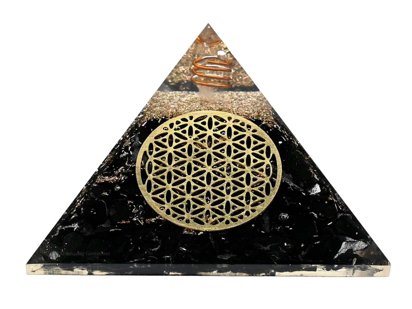 Amazing Gemstone Large Shungite Orgone Pyramid Crystal - Flower of Life Orgonite Pyramid - Positive Energy Healing