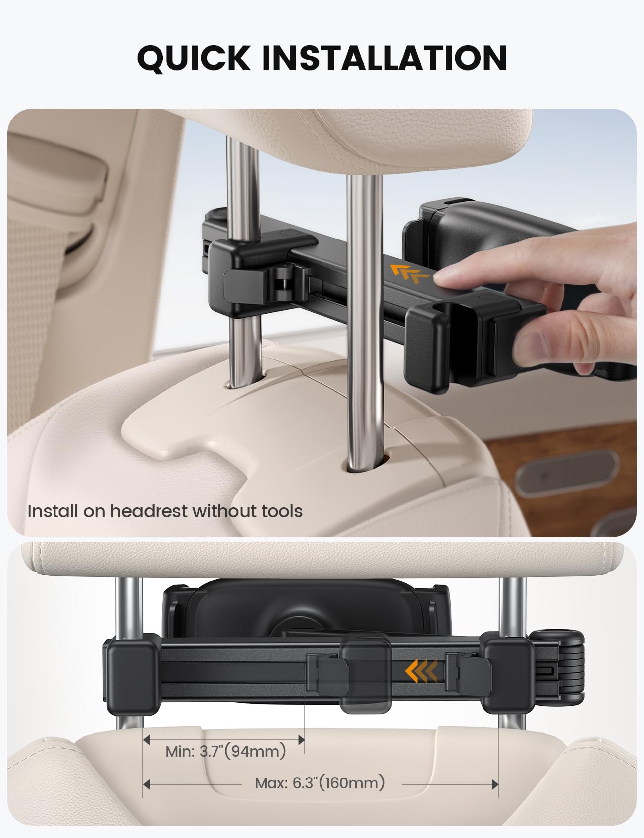 Lamicall Car Headrest Tablet Holder - [Lockable] [3 in 1 Extension Arm] Upgrade Tablet Mount for Car Backseat, Gifts Road Trip Essentials for Kids, for iPad Pro, Fire HD, 4.7-13" Tablets, Mother's Day