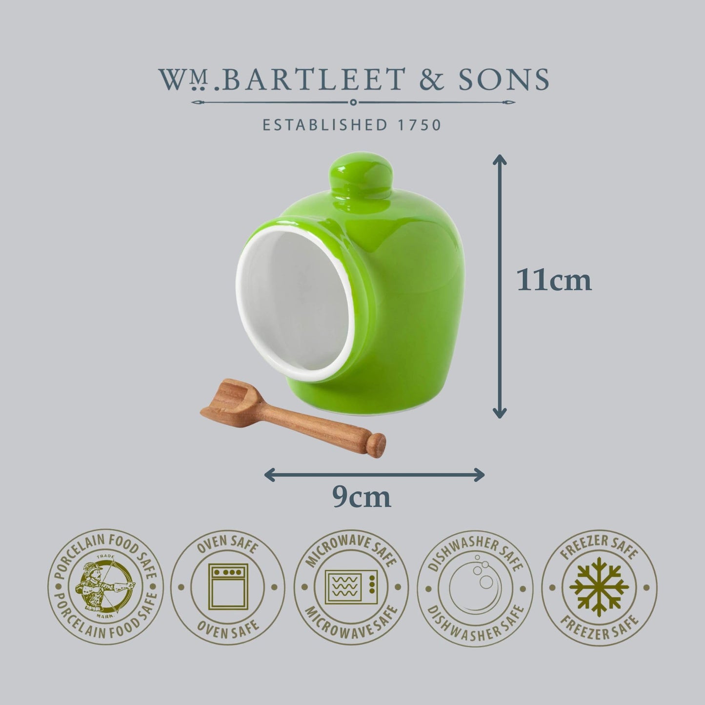 WM Bartleet & Sons 1750 T345G Traditional Porcelain Small Pig with Wooden Salt Serving Spoon-Green