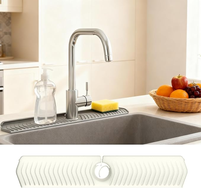 30 Inch Silicone Kitchen Sink Faucet Mat, Adjustable Waterproof Splash Guard