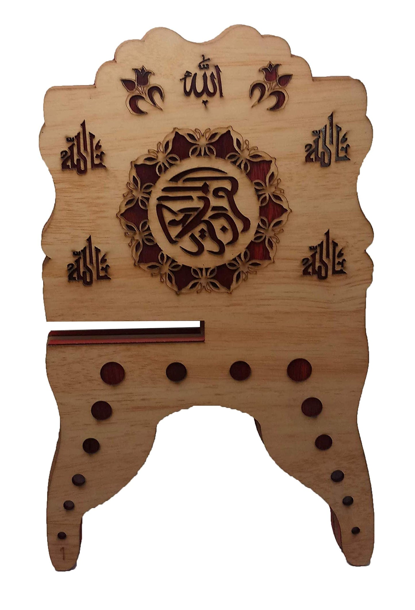Muslim Holy Al-Quran Book Stand AMN130 Wooden Carved Rihal Folding Display Bible Magazine Holder Islam Gift (Medium 19x30 cm.)