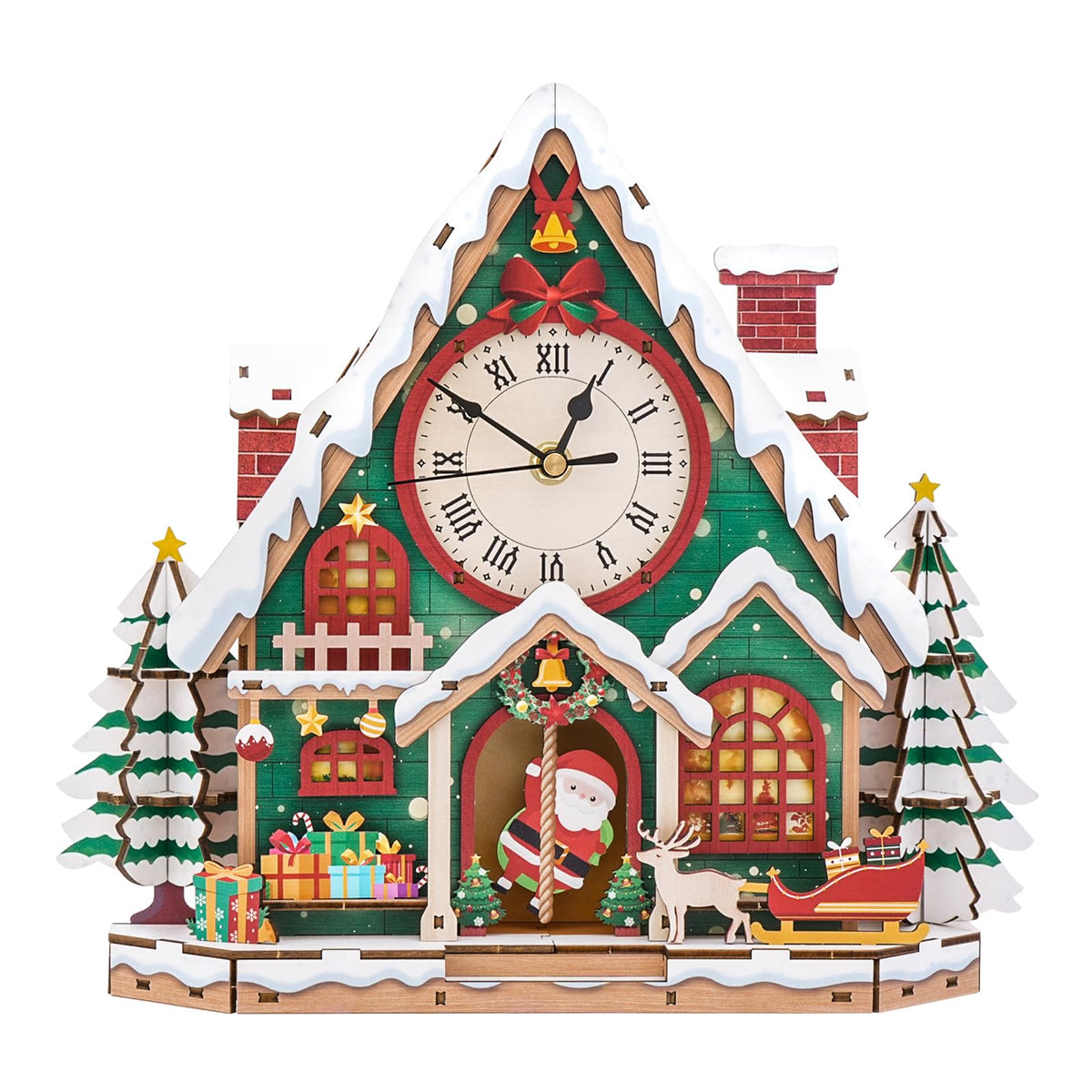 Cutywood 3D Puzzles for Adults Clock-Christmas Igloo Design Model Kit-Mechanical DIY Pendulum Clock with Roman Numerals-Desk Home Office Decor Personalized Gift for DIY Lovers
