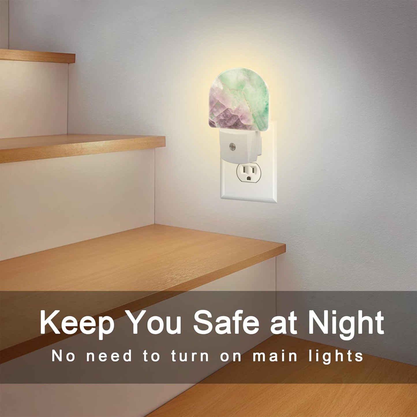 sndheke Purple Green Fluorite Marble Night Light, Luxury Rock Gemstone Dusk to Dawn Night Light Plug in,0.5w Energy Saving Sleep Friendly NightLight for Kids Boys Girls Home Decor