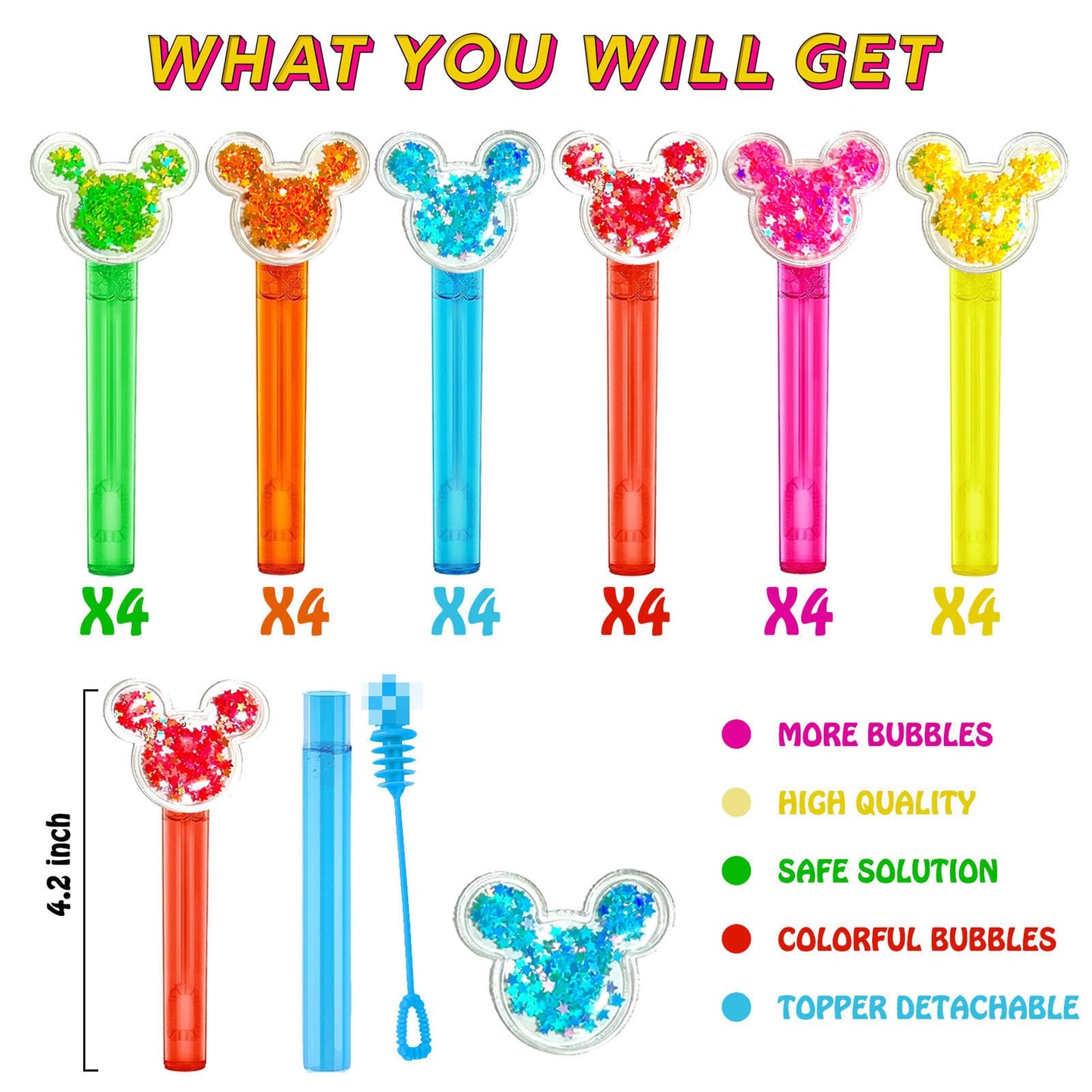 Mouse Party Favors 24Pcs Glitter Mouse Ear Bubble Wands for Kids Cute Bubble Wand for Birthday Party Supplies Classroom Prizes Pinata Goodie Bag Stuffers Gifts