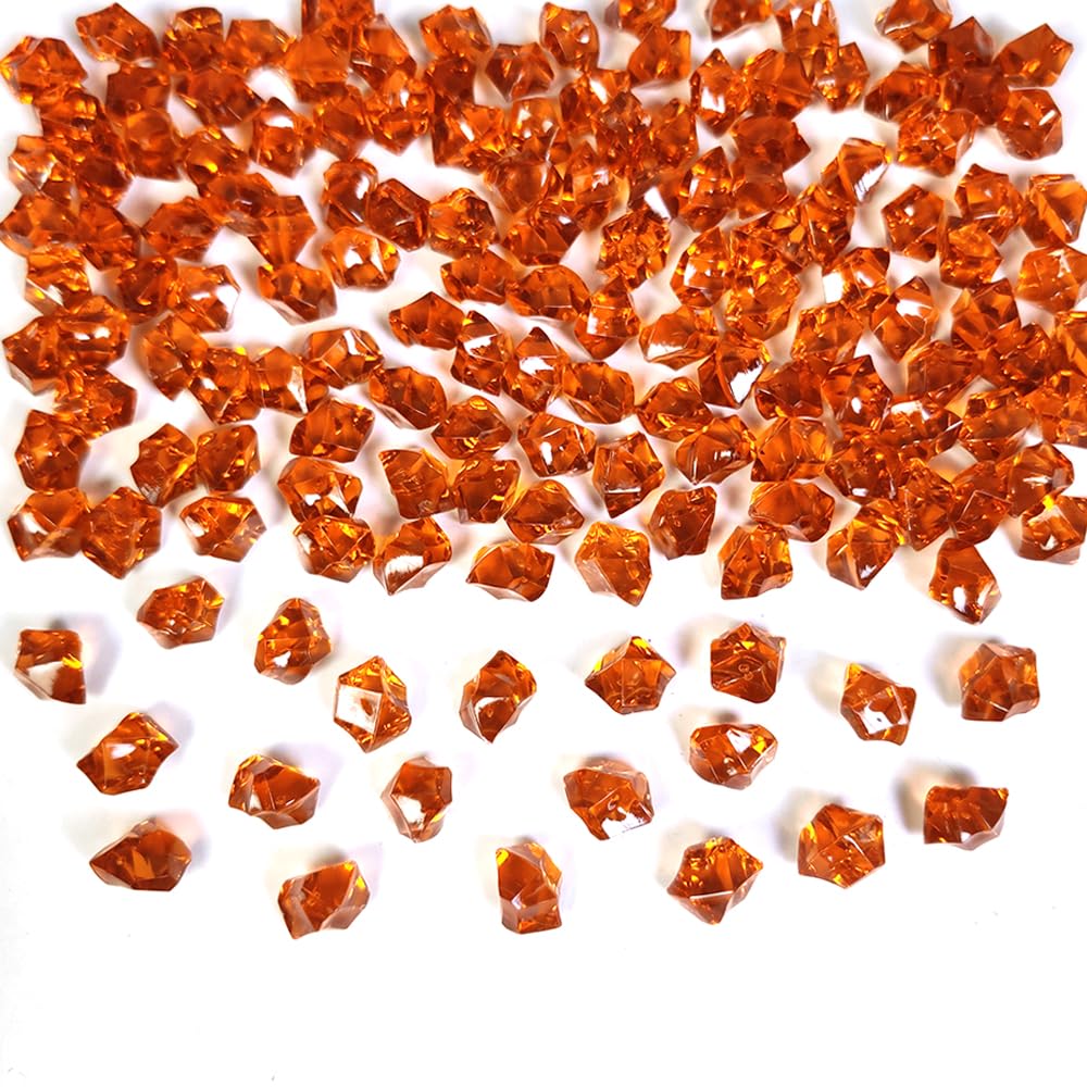 HappyFiller 700 PCS Pack Dark Amber Fake Ice Rocks Small Crystal Cube Stones Fake Diamonds for Vase Fillers,Resin Arts Crafts,Home Accents Floral Decor,Table Scatters,Photo Props