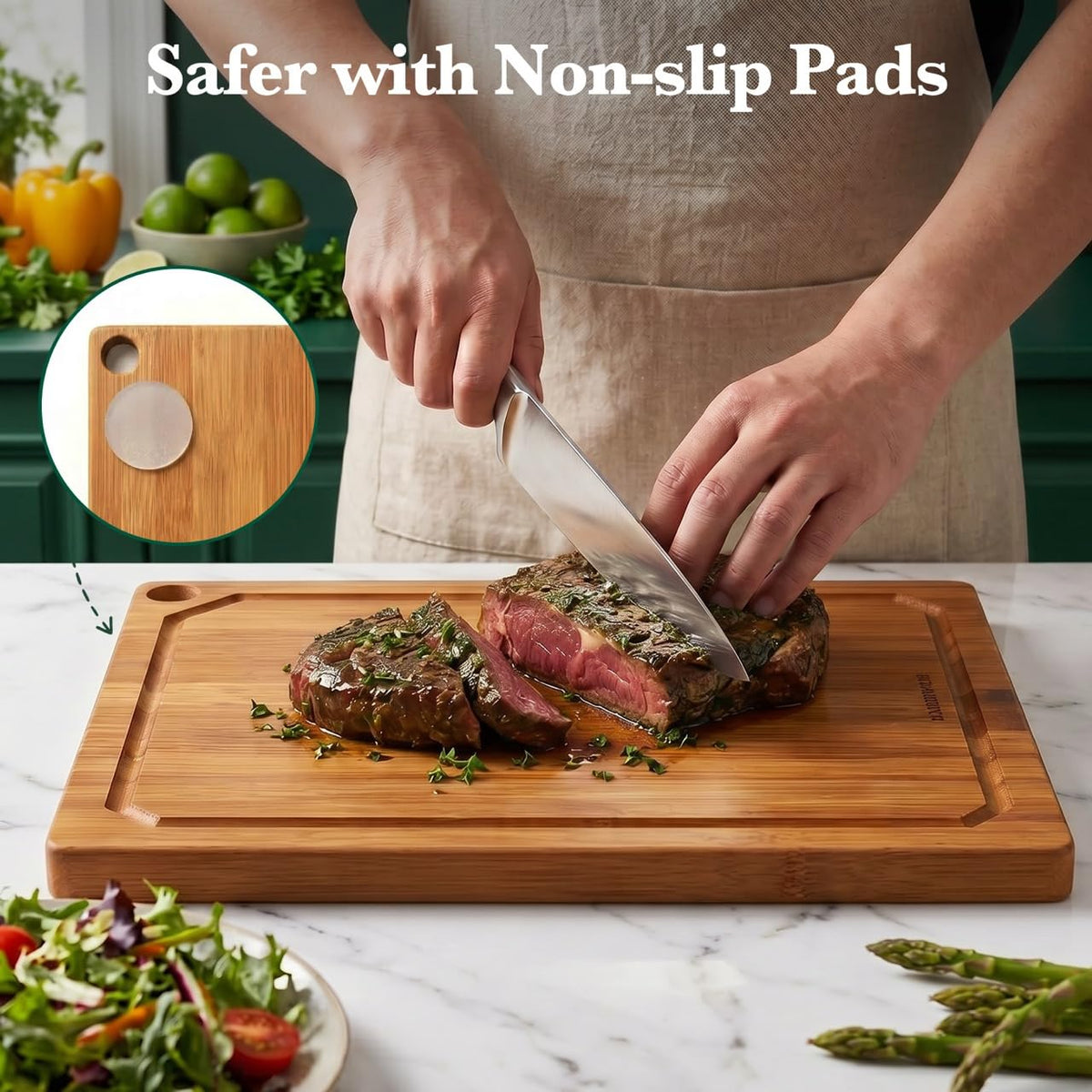 Carbonized Bamboo Cutting Boards for Kitchen Set of 3 Knife-Friendly