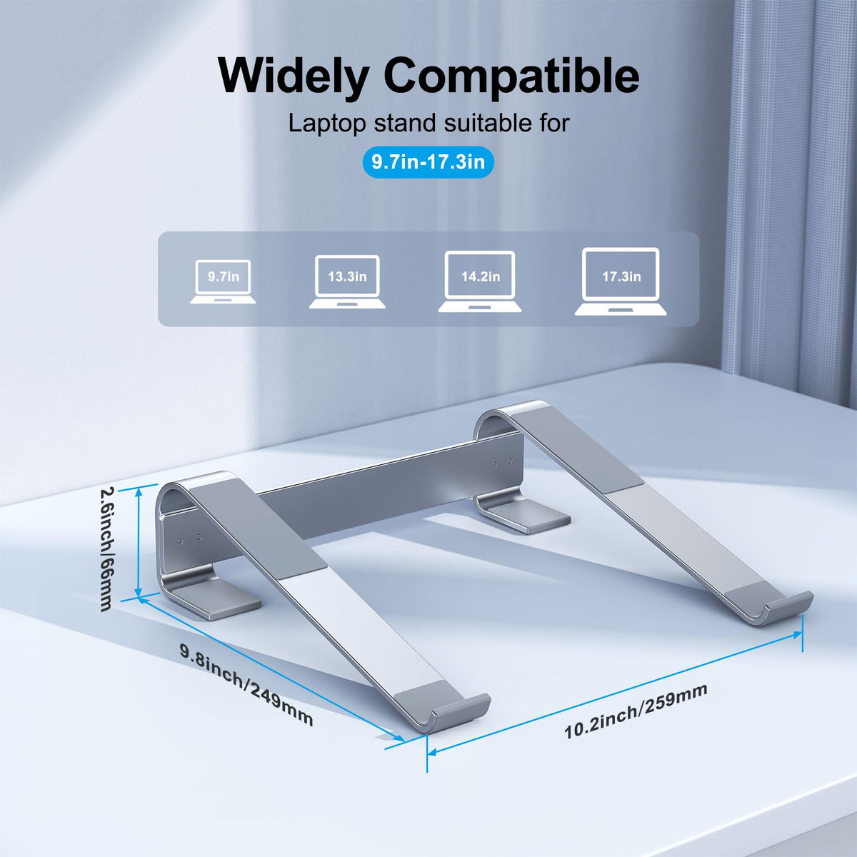 MOKURU Laptop Stand for Desk, Aluminum Laptop Riser, Ergonomic Computer Stand Compatible with for MacBook Pro/Air, Dell, HP, Lenovo, 10-17.3'' (Silver)